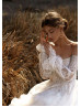 White Lace Tulle Pearls Embellished Stunning Wedding Dress